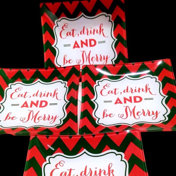 Christmas Dessert Plate, Set of 4 Glass SnackTrays,  Country Appetizer Plate - Picture 7 of 9